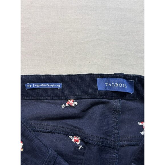 Talbots Stretch Corduroy Womens Straight Leg Pants Santa Print Running Sz 12P - Picture 6 of 7